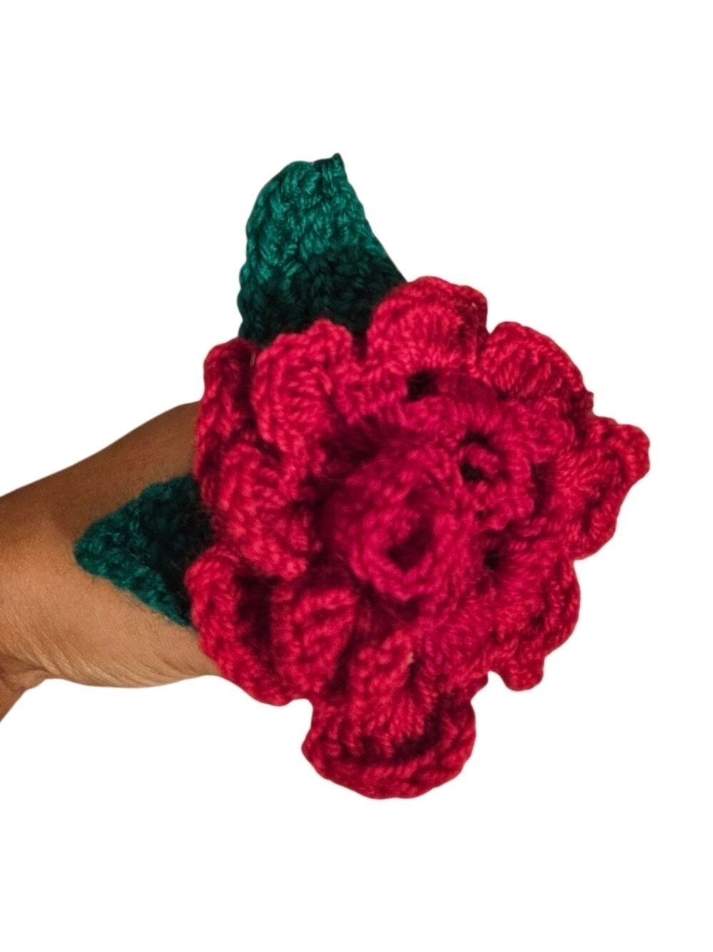 Handcrafted Red Crochet Flower Accessory Mother's Day Red Rose 100% Wool